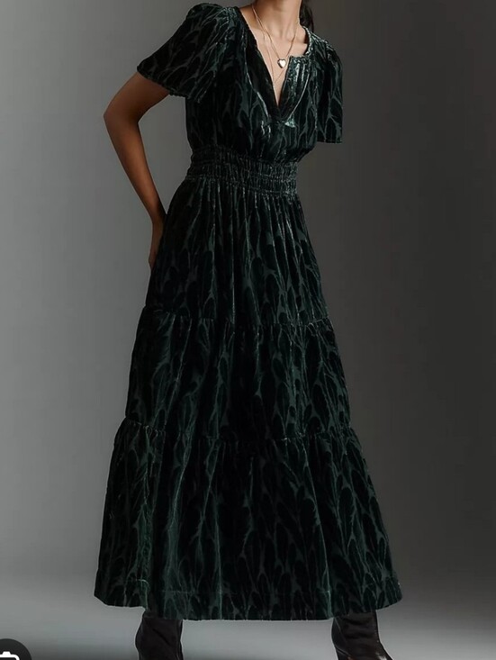 Anthropologie Dresses & Skirts - Anthropologie Summerset Velvet Burnout Feather Print Maxi Tiered Dress